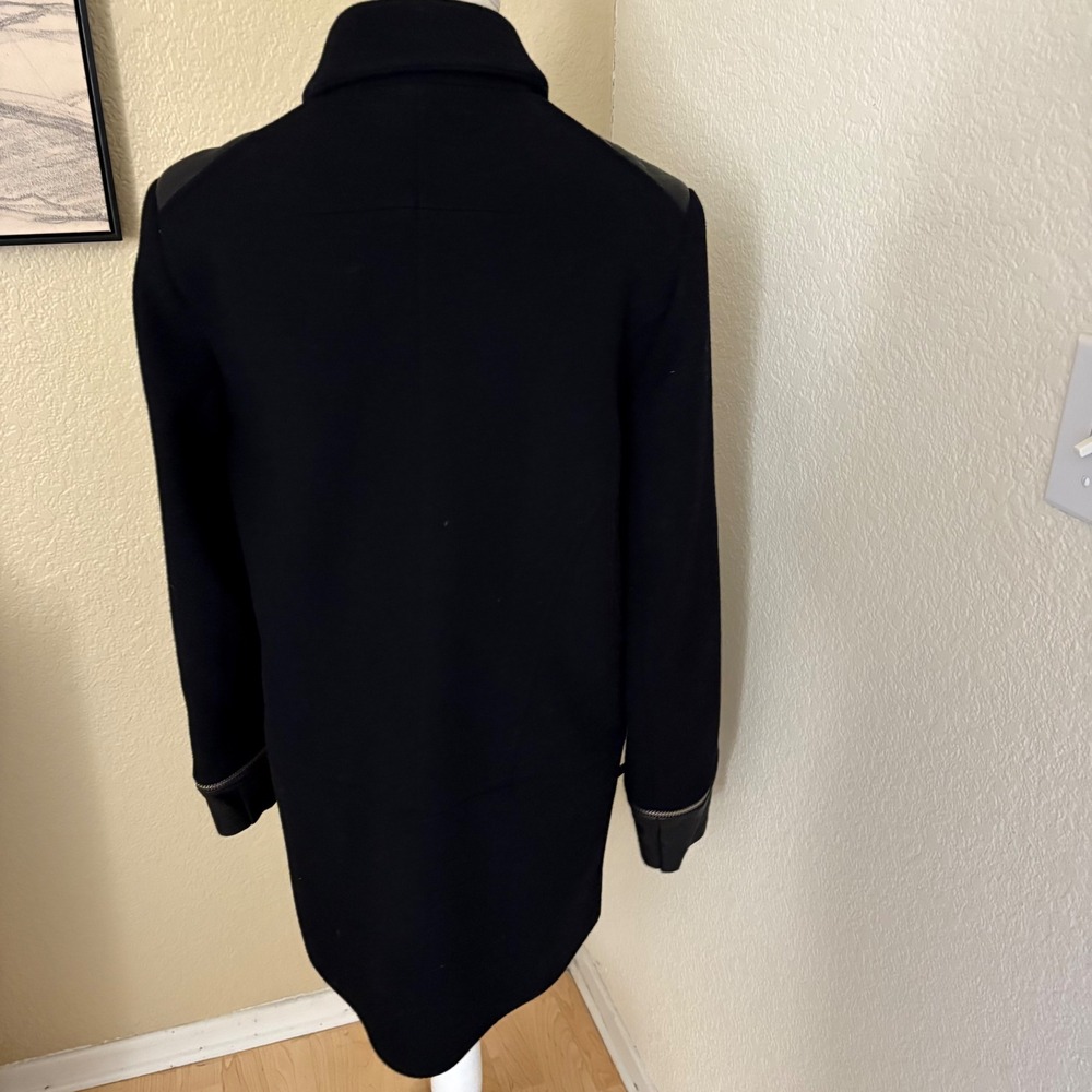 MAJE Daho double breasted Peacoat‎ Black  wool-cashmere blend leather trim Sz 40 - Picture 6 of 11